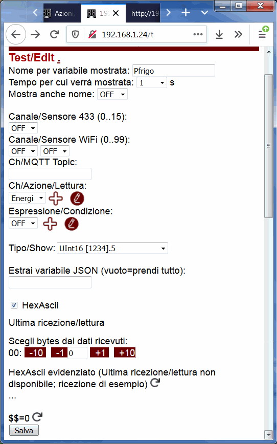 da azione/lettura modbus