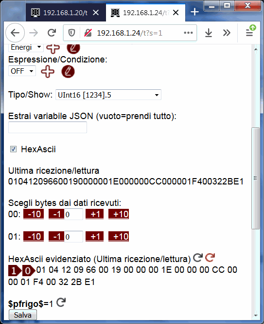 estrarre var ModBus, HexAscii