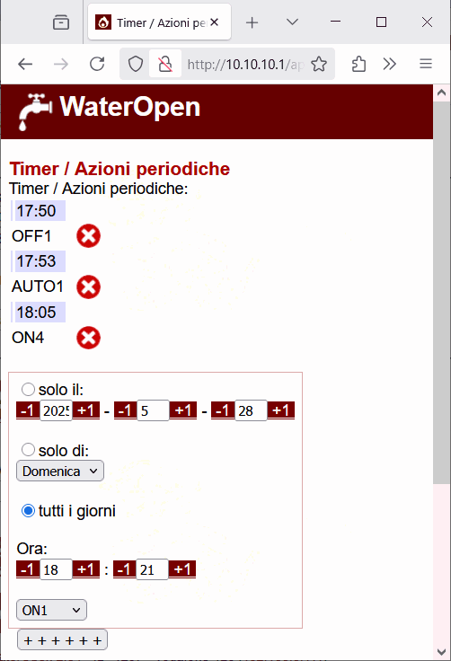 timer acqua apri chiudi