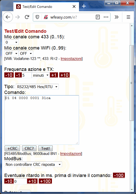 test comando modbus rs485