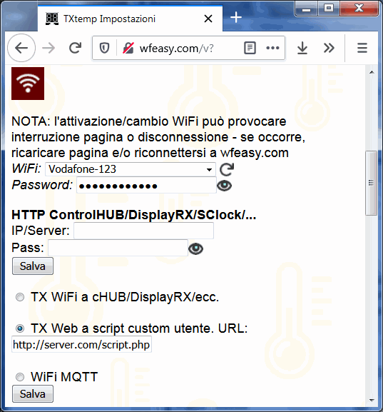 trasmettere temperatura WiFi WEB